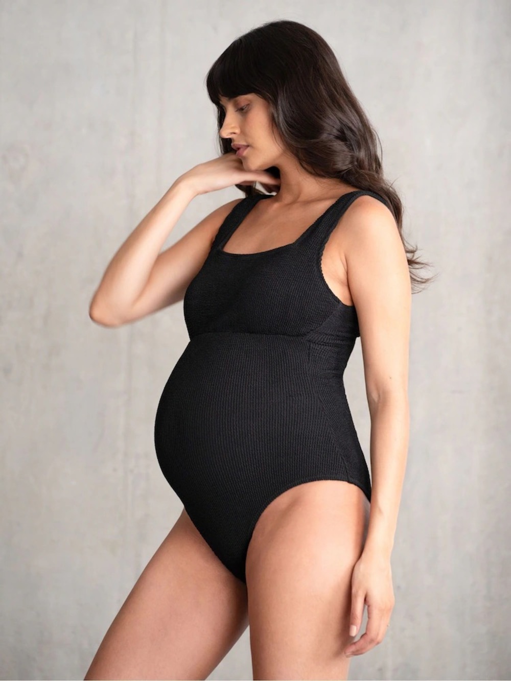 Serephine Black Ribbed Maternity Swimsuit